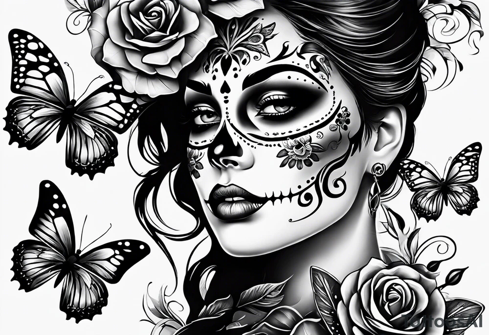 butterfly more with day of the dead tattoo idea