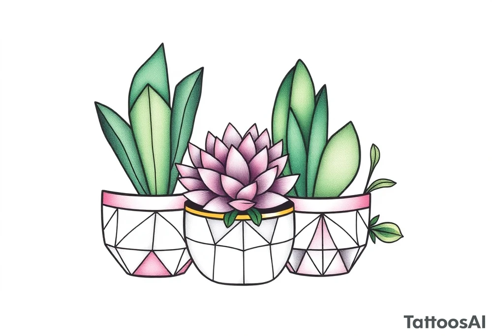 cute cacti and succulent in a pot tattoo idea