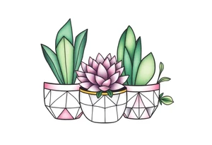 cute cacti and succulent in a pot tattoo idea