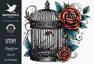 Artistic bird cage empty with door open tattoo idea