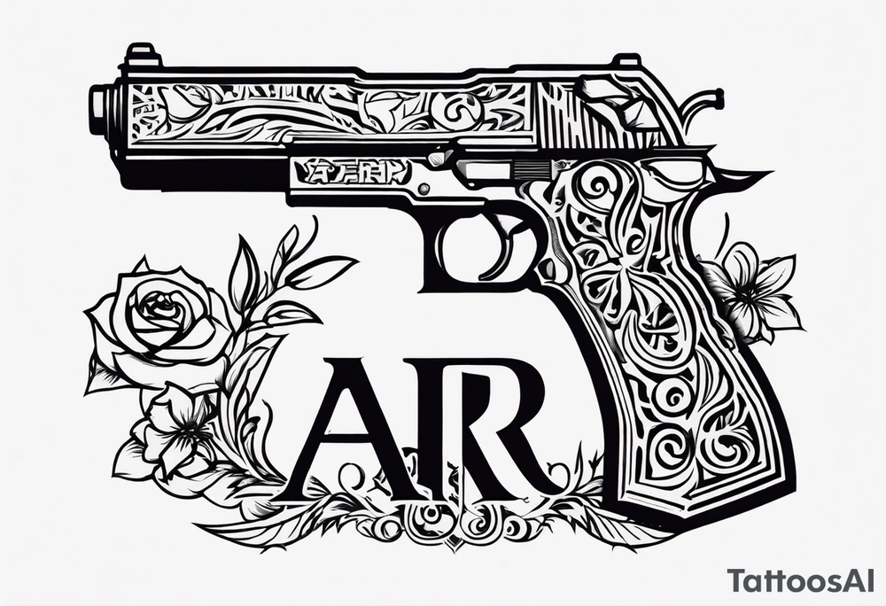 The letters AR with pistols on each side tattoo idea