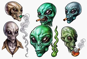 An alien  smoking a spliff tattoo idea