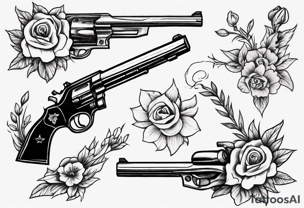 Gun with flowers sketch traditional styles tattoo idea