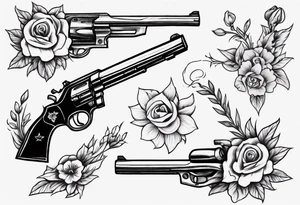 Gun with flowers sketch traditional styles tattoo idea