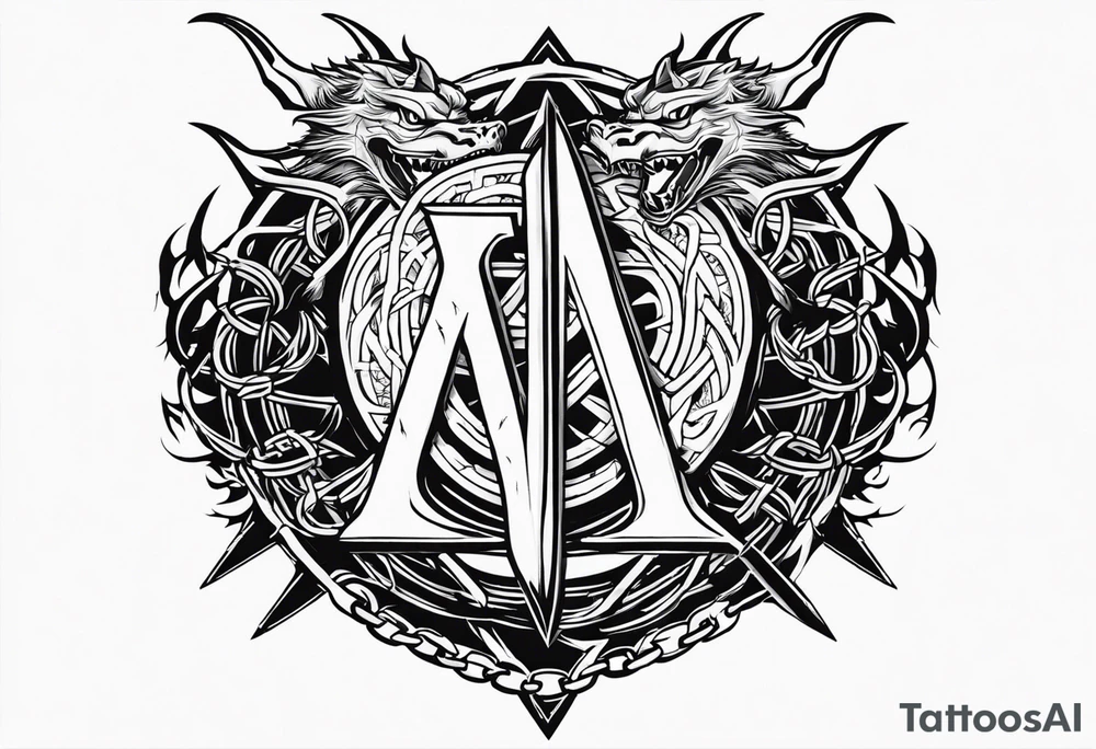 Valhalla sword shield dragon axe Valknut barbed wire chains fire tattoo idea Valhalla sword shield dragon axe Valknut barbed wire chains fire tattoo idea