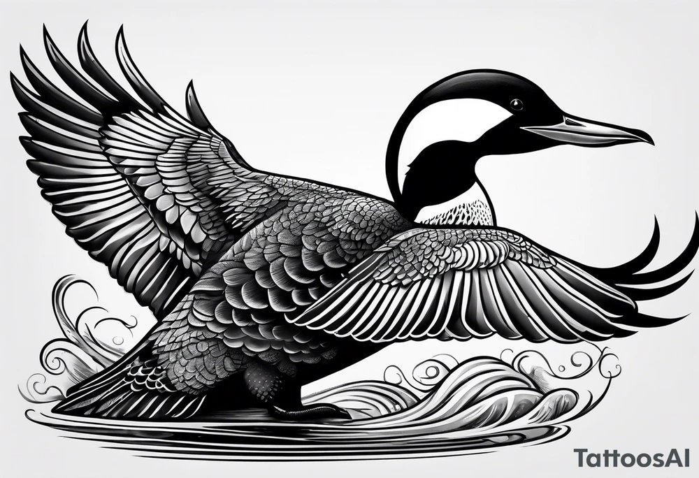 A loon with its wings spread looking badass and tough tattoo idea