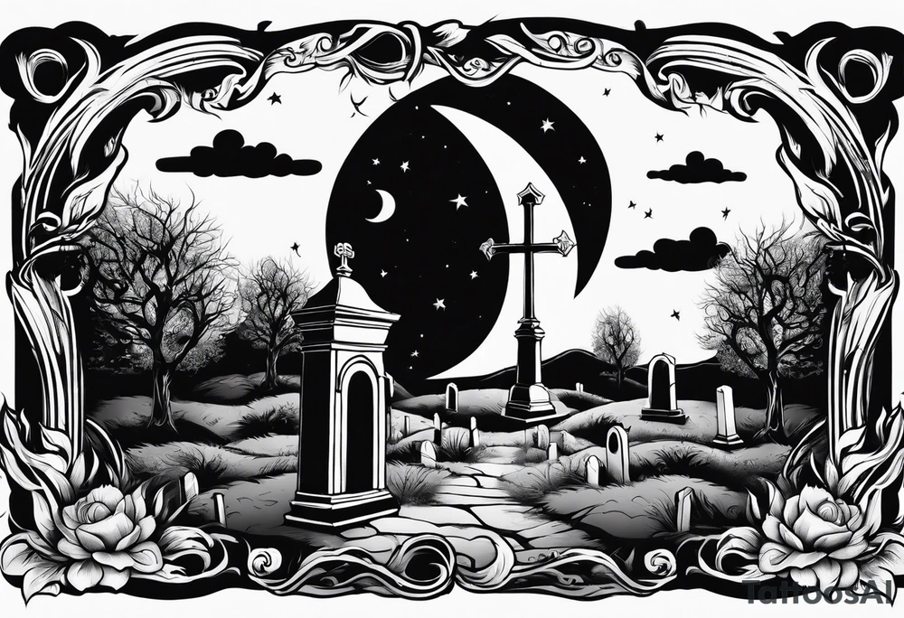 graveyard with moon tattoo idea