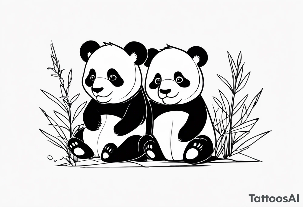 cute panda pair playing tattoo idea