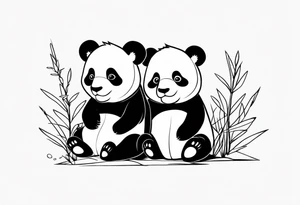 cute panda pair playing tattoo idea