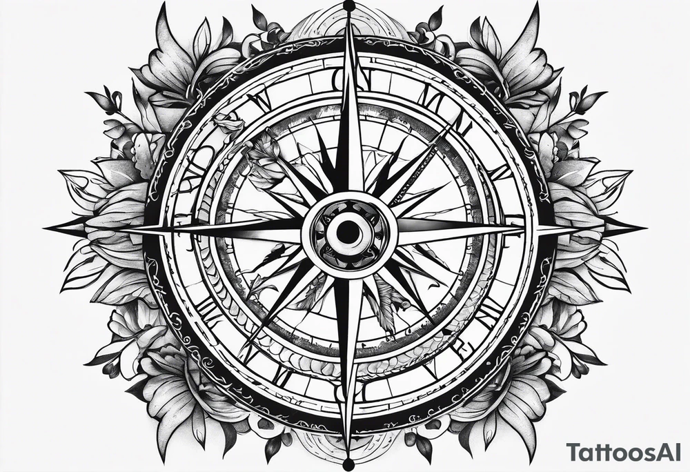 Compass with three birds tattoo idea
