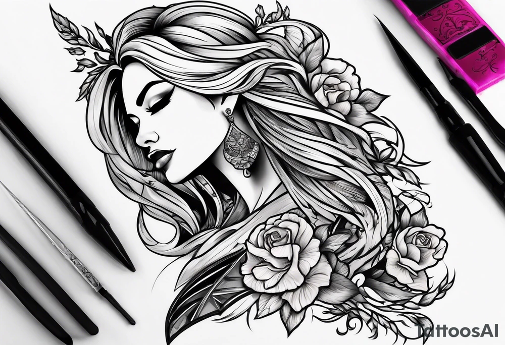 Dagger cutting off her hair tattoo idea