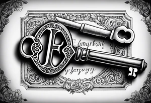 Antique key with alphabet letters as it's teeth tattoo idea