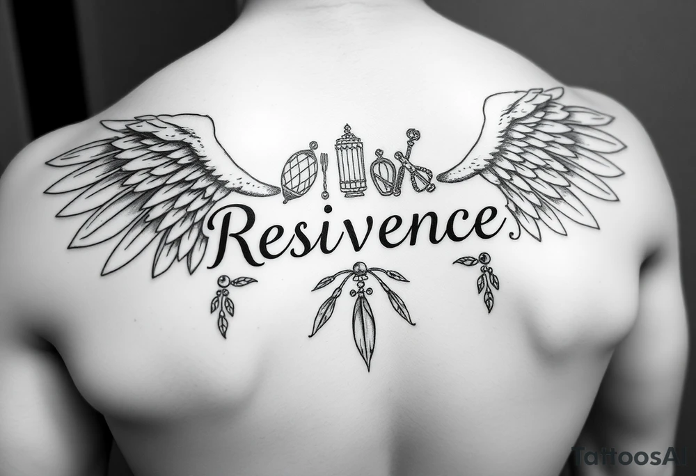 angel wings with related things. Write resilience tattoo idea
