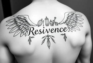 angel wings with related things. Write resilience tattoo idea