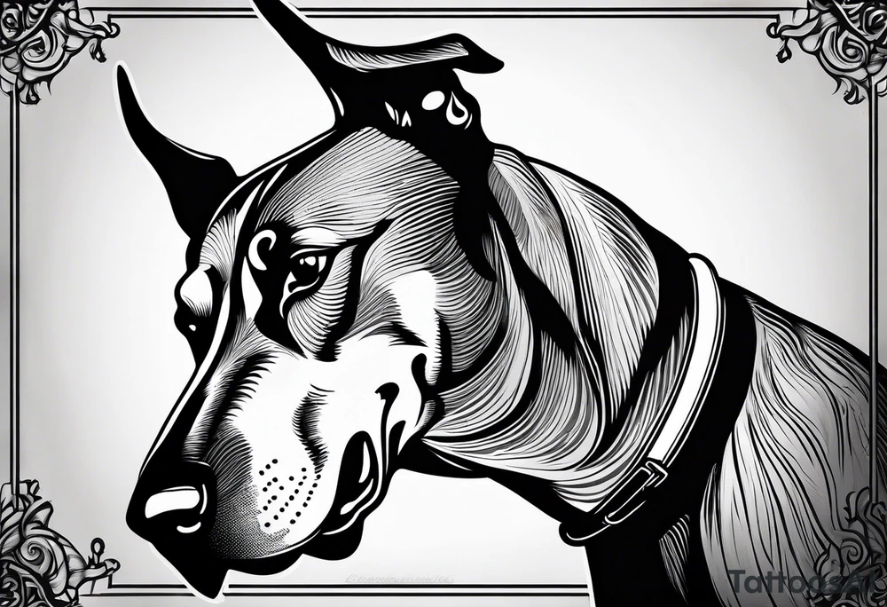 evil dobermann dog with mouth open tattoo idea