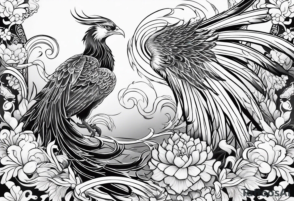 Japanese phoenix no background tattoo idea