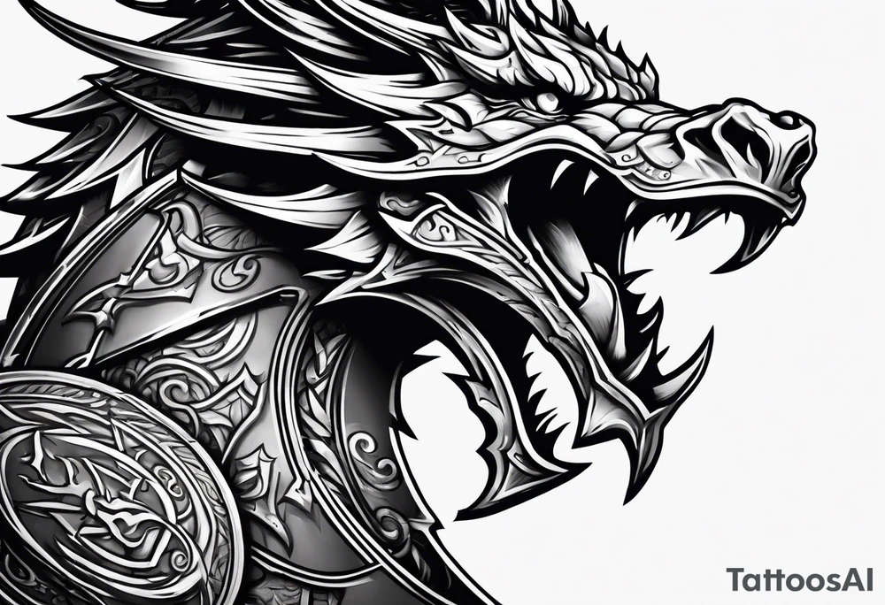 Valhalla sword shield dragon head axe tattoo idea