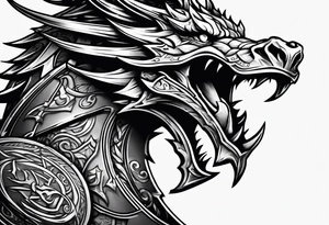 Valhalla sword shield dragon head axe tattoo idea