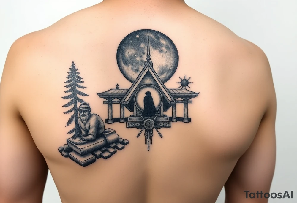 I’m an introverted deep thinker who’s really into the universe, black holes, and space stuff, and I like Japanese temples, shrines, and kanji. I also love forests, rain, and cool symbols like pyramids, sacred geometry, hidden scenes, and Greek-inspired things like statue heads and columns that mix nature, culture, and cosmic vibes. Darkskin forearm tattoo idea