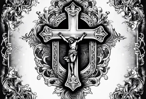 catholic cross with prayer hands tattoo idea