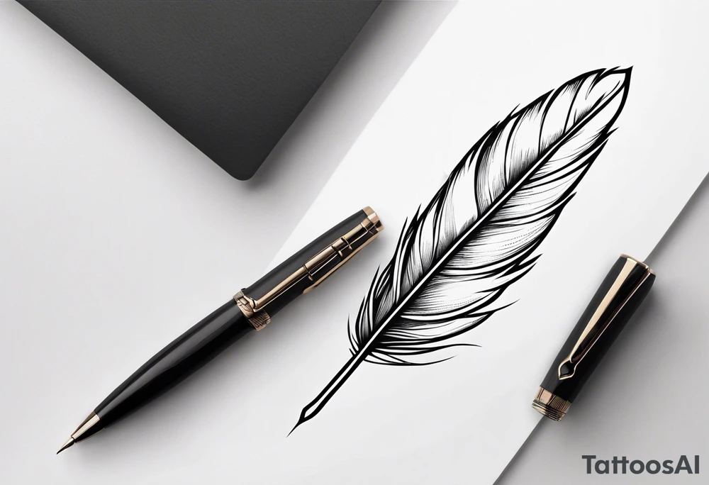 pen wrapped in feather tattoo idea