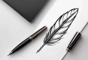 pen wrapped in feather tattoo idea