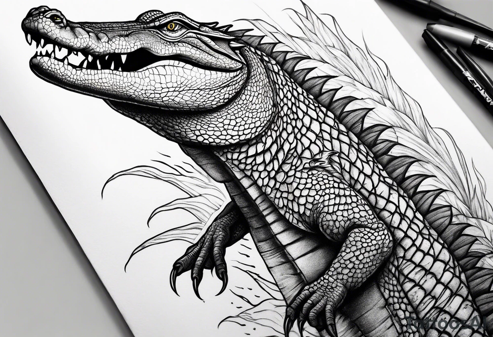 Arm sleeve with alligators and lightning tattoo idea