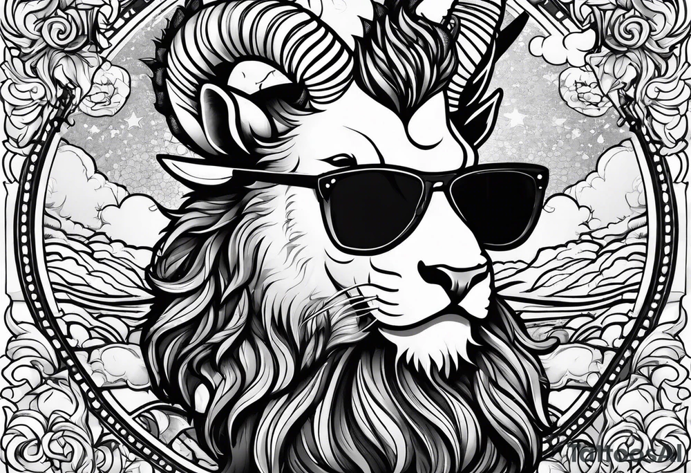 capricorn with beard and sunglasses tattoo idea