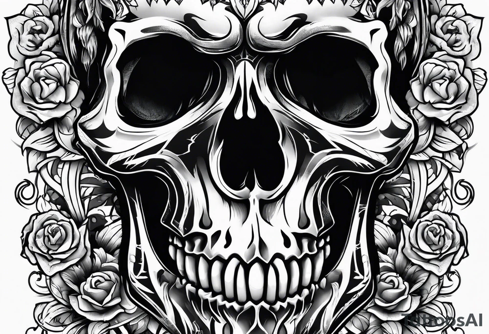 human skull with fangs tattoo idea