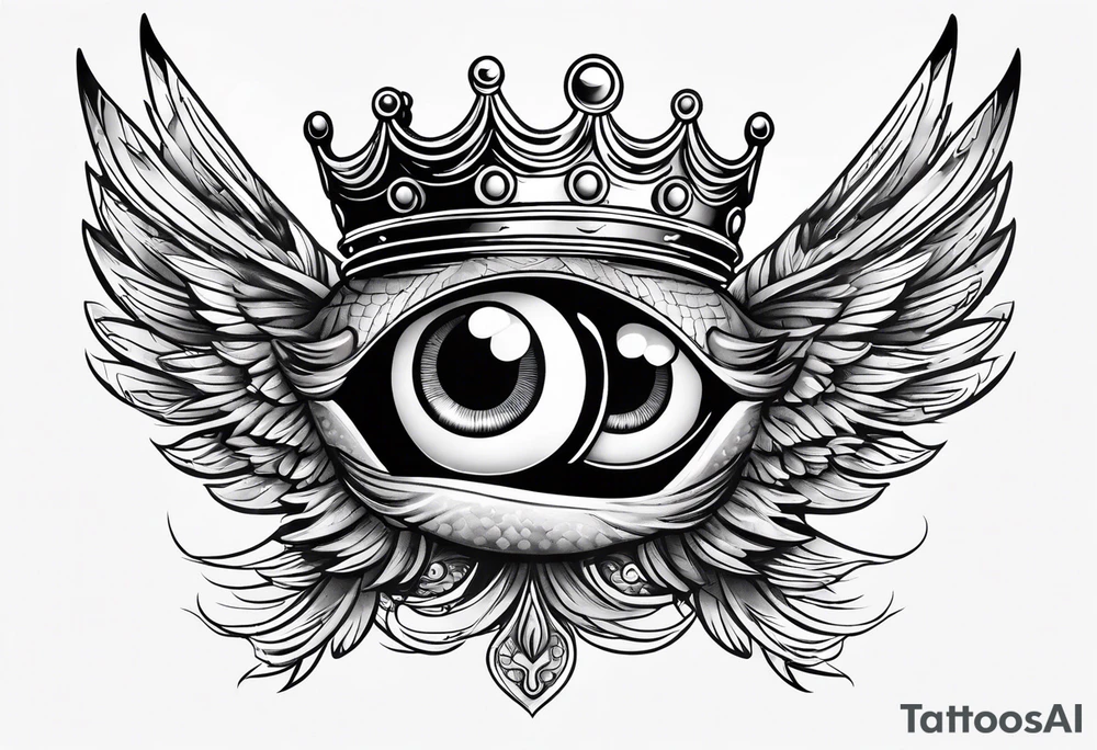 big eye with wings and crown tattoo idea