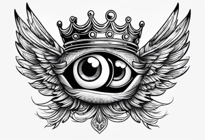 big eye with wings and crown tattoo idea