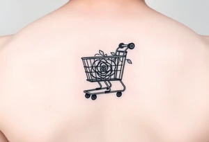 A small shopping cart with a princess rose somewhere on it tattoo idea
