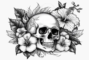 a female skeleton with hibiscus flower. Hint of south korea tattoo idea