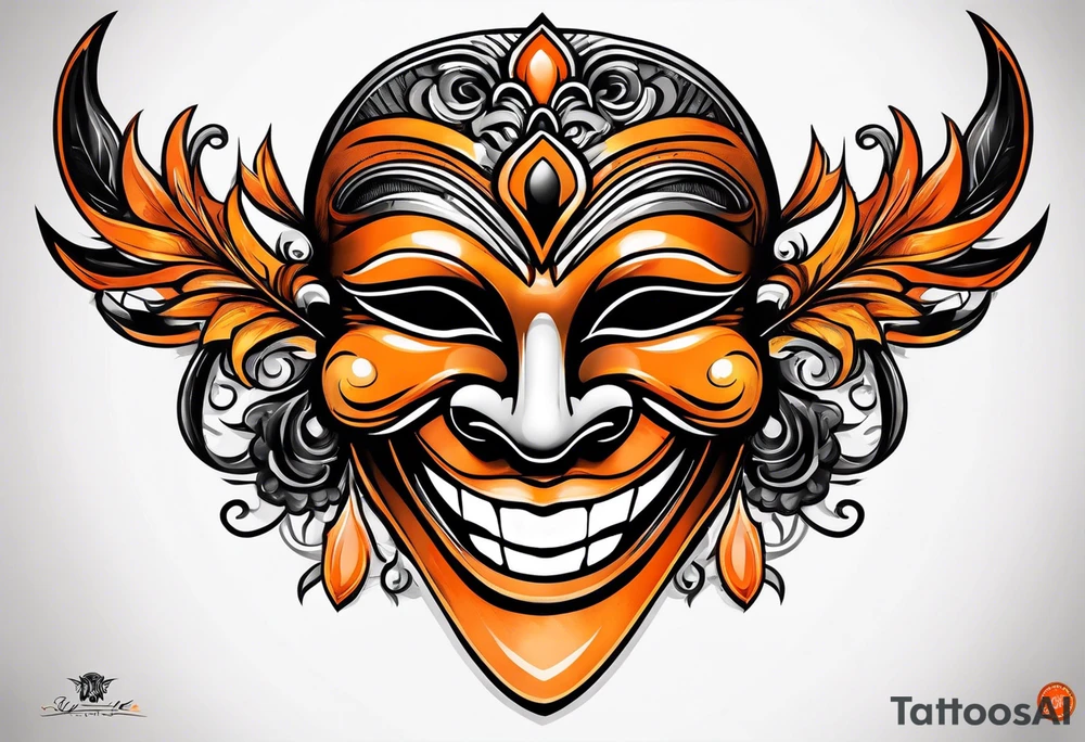 Laughing mask that is orange and black simple tattoo idea Laughing mask that is orange and black simple tattoo idea