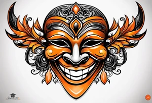 Laughing mask that is orange and black  simple tattoo idea