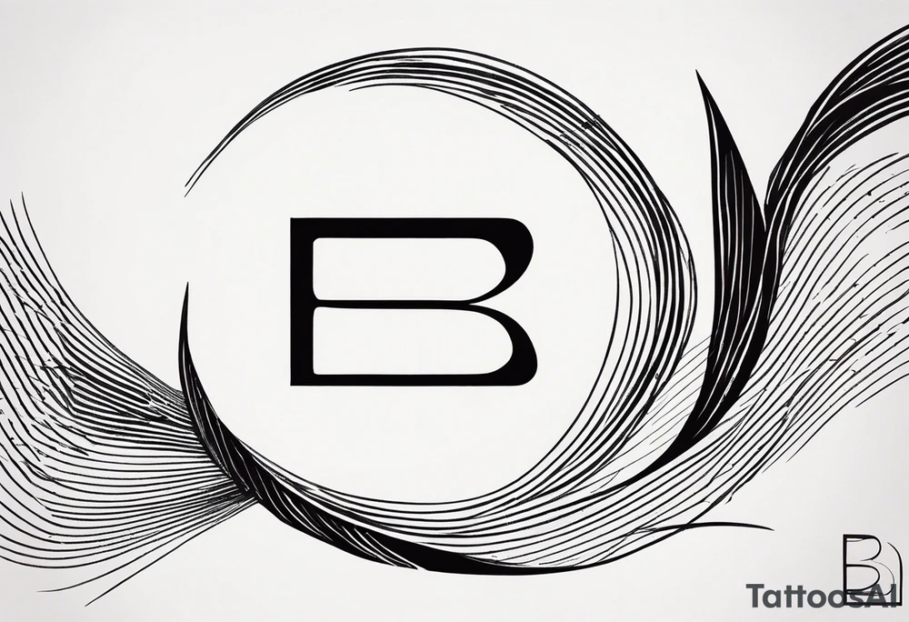Minimalist tattoo design featuring the symbolic integration of the letters 'B' and 'E' with a focus on black line art. The design should be abstract and elegant, with the possibility of the letters forming the word 'BE' subtly or symbolically, but not necessarily. The lines should be clean and fluid, potentially incorporating geometric elements or flowing patterns that represent the connection between the letters. The overall aesthetic should be modern, refined, and meaningful, with a strong emphasis on simplicity and artistic expression. tattoo idea