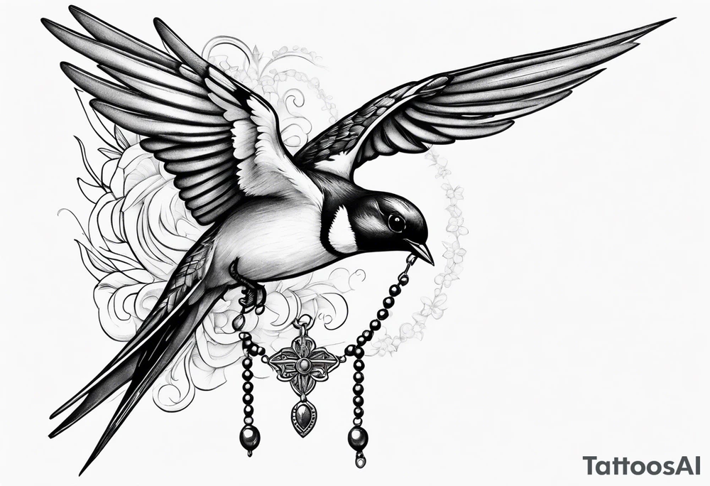 Swallow with rosary on its legs tattoo idea