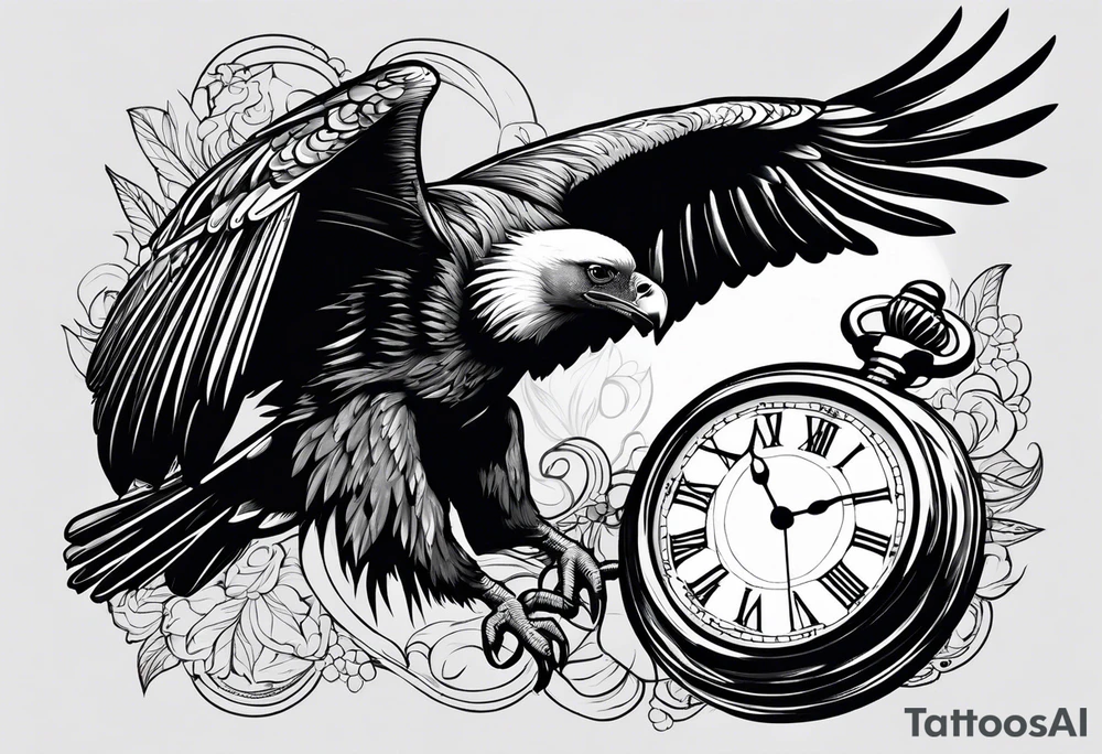 Vulture Holding Pocket watch tattoo idea