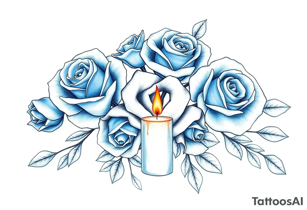 Blue, roses, short candles, water tattoo idea