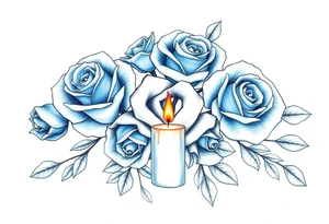 Blue, roses, short candles, water tattoo idea