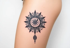 celestial sun and moon embrace with constellation patterns tattoo idea