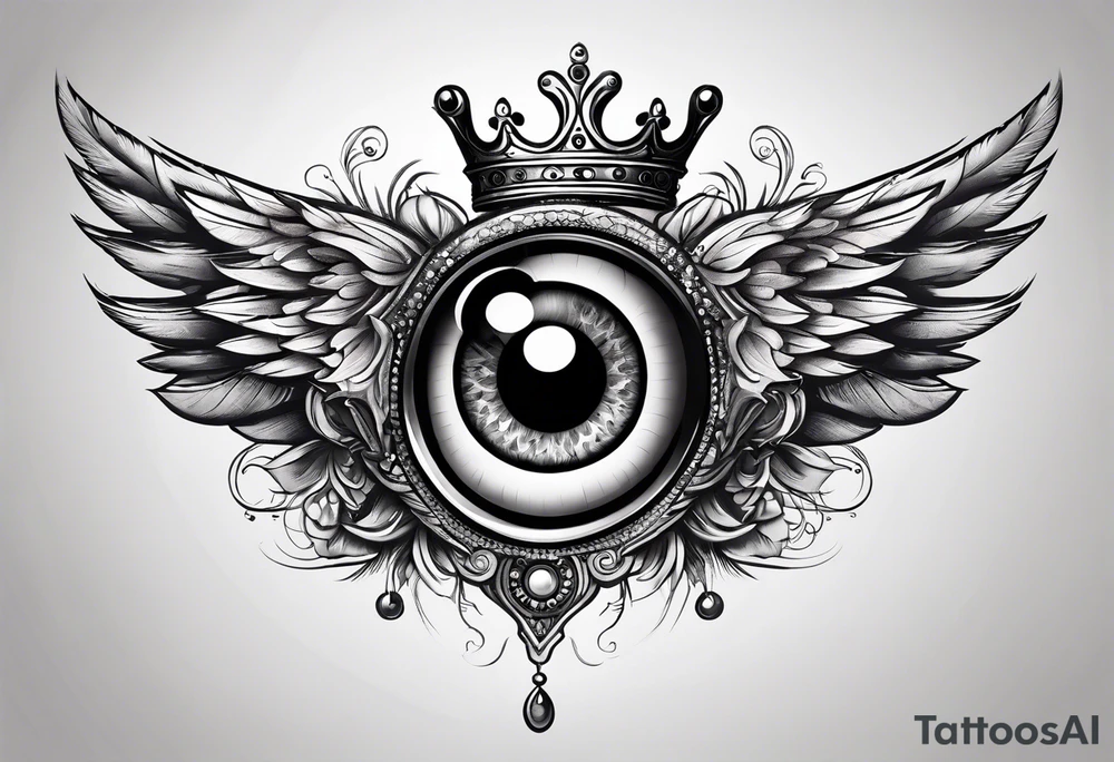 big eye with wings and crown tattoo idea