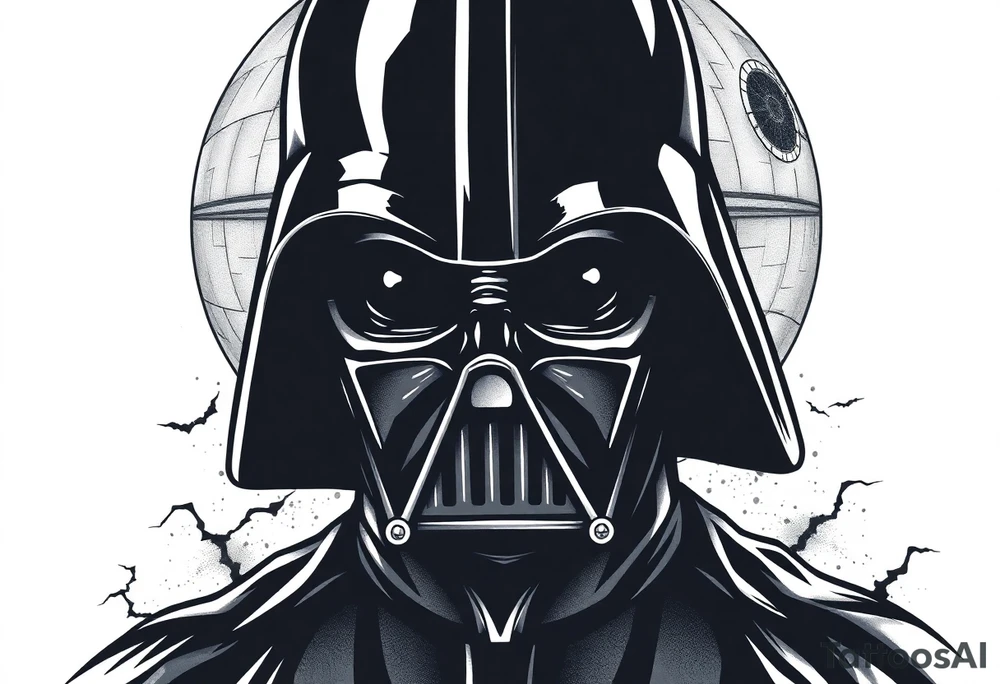 Darth vader with death star in the backdrop tattoo idea