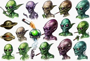 An alien  smoking a spliff tattoo idea