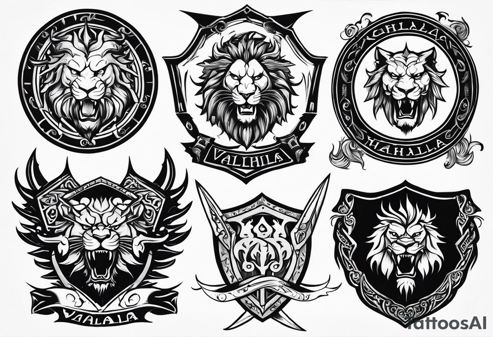 Valhalla sword shield lion dragon tattoo idea