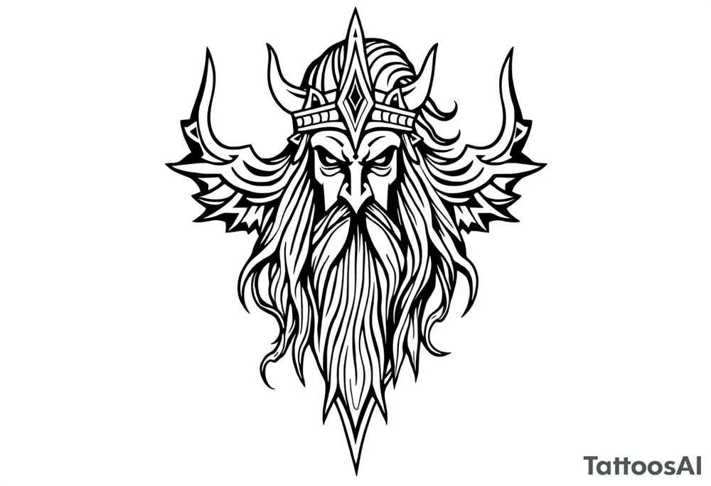 long shaman style mytical bold line with viking rhyme tattoo idea