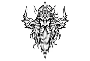 long shaman style mytical bold line with viking rhyme tattoo idea