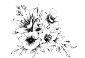 Calia Lily rose gadiolus carnation Narcissus flower sleeve on upper arm and shoulder tattoo idea