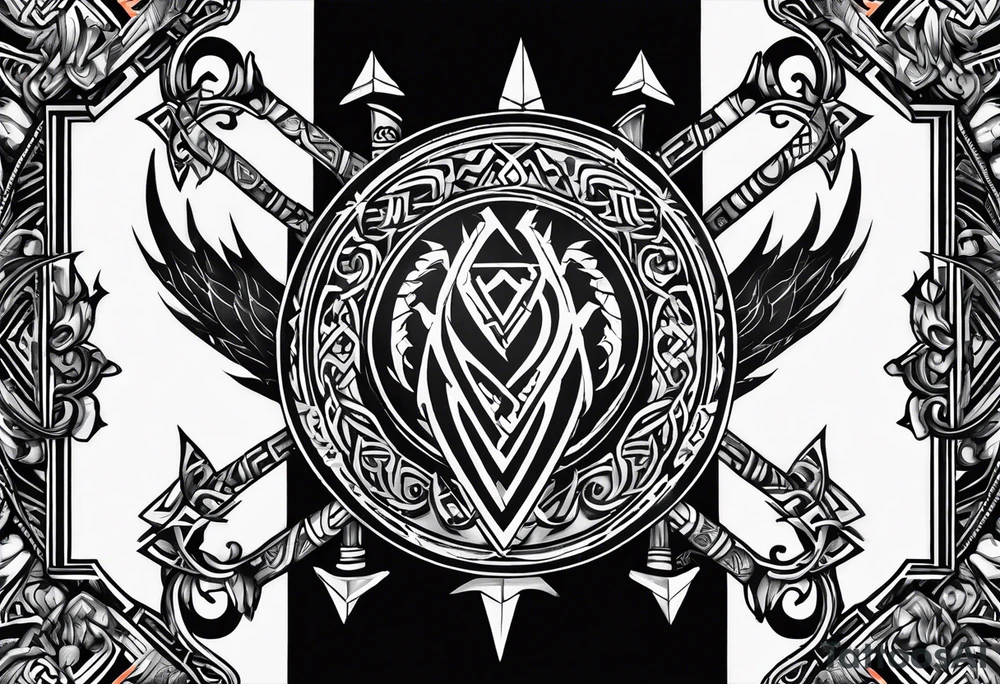 Valhalla sword shield dragon axe Valknut tribal tattoo idea Valhalla sword shield dragon axe Valknut tribal tattoo idea
