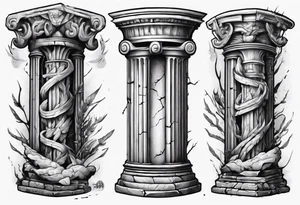 A roman pillar split into two parts, lying on the ground. tattoo idea